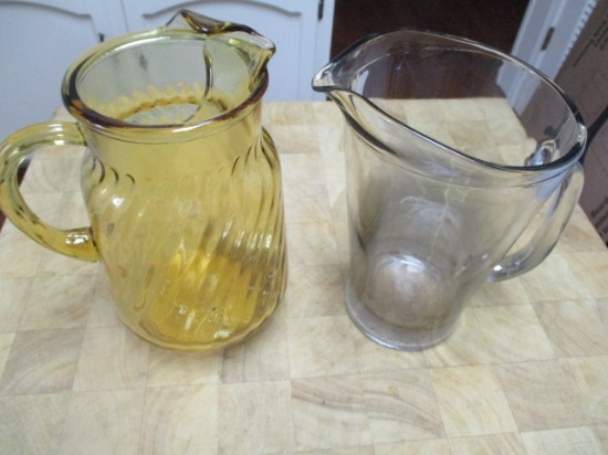 Amber Glass and Smoke Glass Pitchers with Ice Lips