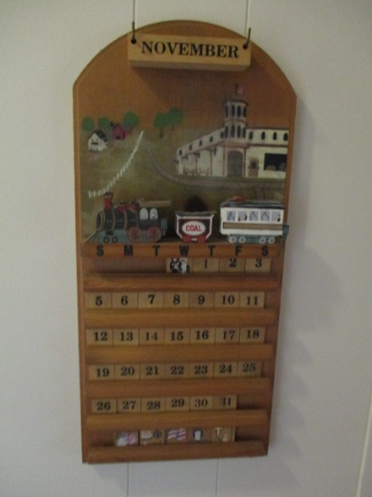 Wood Train Folk Art Repositionable Calendar