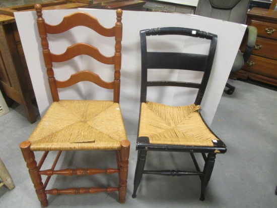 2 Vintage Wood Chairs w/ woven seats