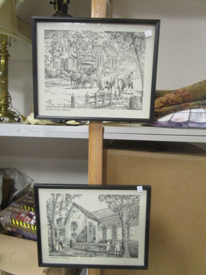 Pair of Framed Black & White Williamsburg,VA Prints