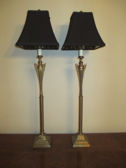 Pair of Tall Metal Candlestick Lamps