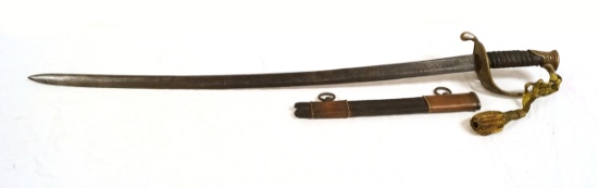 Civil War Confederate Etched Foot Officer's Sword w/ Sword Knot & Scabbard