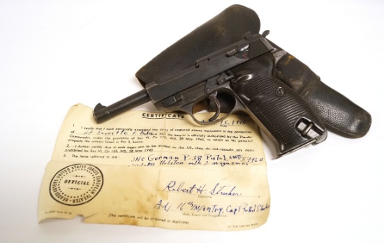 RARE WWII German Nazi CYQ P38 All Matching Pistol with Original Capture Papers & Holster