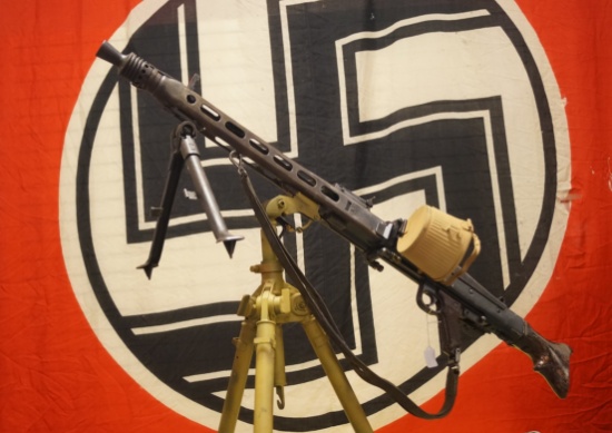 Extremely Rare Original WWII German Nazi MG42 "Hitler's Buzzsaw" Gas Machine Gun *On Tripod w/ Drum
