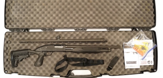 Mossberg Model 500 12ga Pump Action Shotgun with Blackhawk Stock & Case