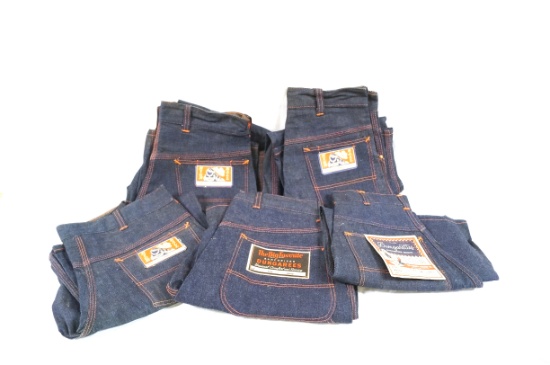 5 Pairs of WWII Era Vintage Blue Jeans "Dungarees & Dungarettes" 1940's-1950's
