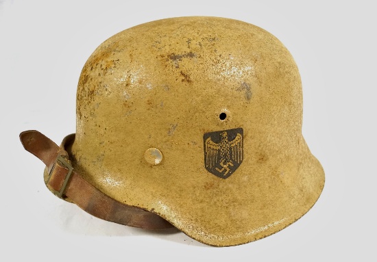 Named German M40 DAK Double Decal Helmet with Canvas Liner & Leather Chin Strap