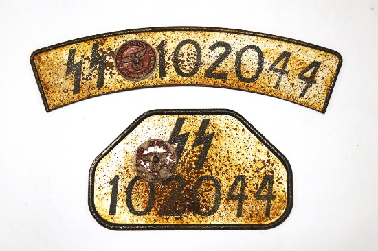 Rare Thick Metal Front & Rear SS Motorcycle Tag for Ortskommandantur Police