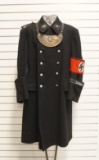 German Nazi Allgemeine SS Black Wool Greatcoat with Streifendienst Gorget