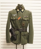 German Nazi M36 Infantry Officer's Tunic w/ P08 Luger Holster, Belt, and Hat