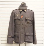 German Nazi Hermann Göring Infantry Luftwaffe M43 Field Gray Tunic w/ M43 Hat