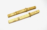 2 Vintage Bringback Japanese Bone Handle Daggers with Bone Scabbard