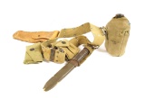 US WWII ARMY Web Belt w/ Rare M-3 Fighting Trench Knife by Utica in USM8 Scabbard & More
