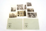 2 German WWII Blue, Nazi Stamped Envelopes & 6 Photos of German Soliders
