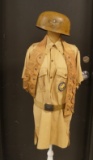 German Luftwaffe Tropical Tan Paratrooper Uniform - Shirt, Pants, Belt, Helmet & Bandoleer
