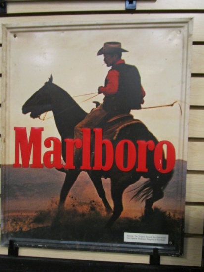 Metal Marlboro Cowboy on Horse Cigarette Sign