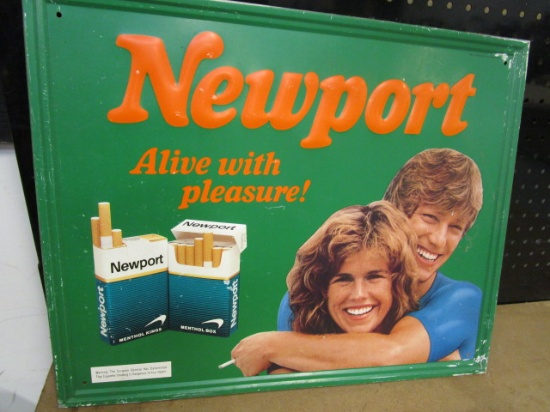 1985 Lorillard, Inc. Newport Cigarette "Alive with Pleasure!" Metal Sign