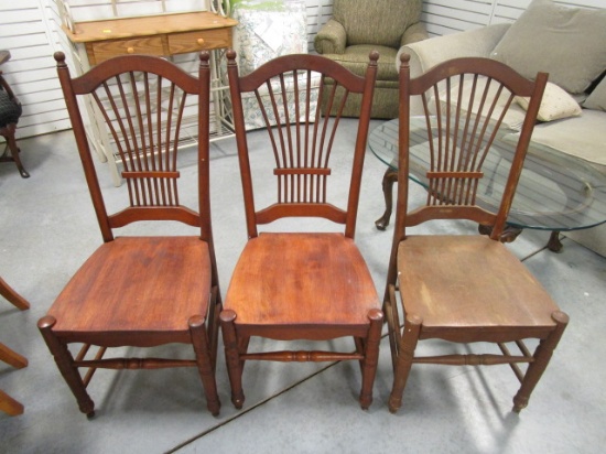 Three Wood Chairs with Spindle Trellis Back
