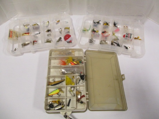 Three Organizers with Fishing Flies, Lures and Supplies