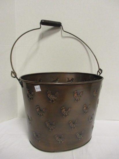 Embossed Rooster Pattern Oval Metal Bucket