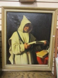 Spanish Monk Painting on Canvas Signed Gabriel