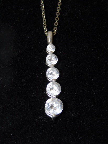 Sterling Silver Necklace & 5 Simulated Diamonds