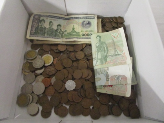 Large Lot of Wheat Pennies and Foreign Currency