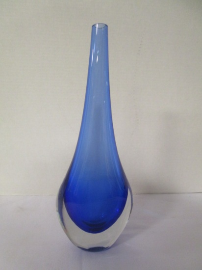 Blue and Clear Art Glass Pulled Vase