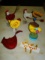 Six Metal Decorative Bird/Chicken Figurines and Chicken Clothes Pins