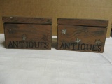Two Wood Lidded Boxes with Stenciled 