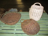 Two Woven Wall Pockets Baskets and Round Basket