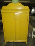 Painted Antique Wood Wardrobe Converted to Television Cabinet