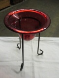 Red Coated Glass Candle Votive with Metal Fame