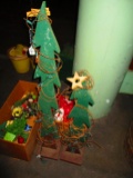 Christmas Decorations-Wood Trees, Lights, Tree Skirt, Candle Holders, etc.