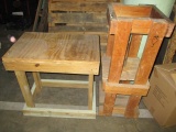 Hand Crafted Wood Work Table and Rolling 3 Shelf Cart
