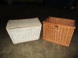 Wicker Lidded Trunk and Wood Edge Rectangle Basket