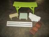 Wood Bench, Mail Organizer, Shelves, Foot Stool and Plant Stand