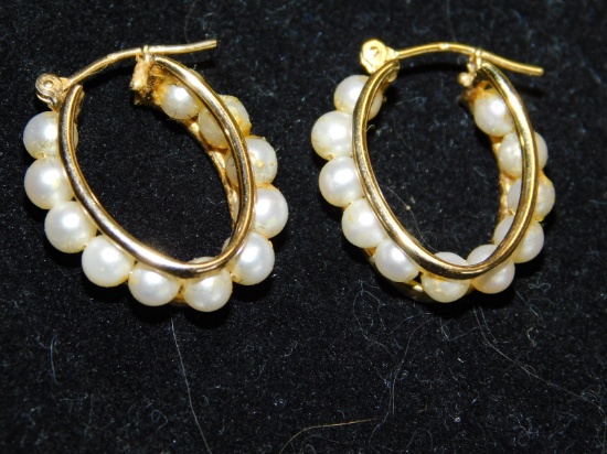 14 KT Gold & Pearl Pierced Earrings