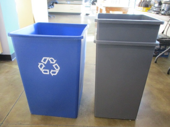 Three Large Open Trash Cans - One for Recyclables