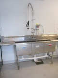 Stainless Steel Three Well Sink with Faucet and Sprayer