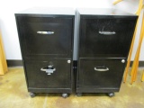 Two Black Two Drawer File Cabinets on Casters