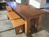 Custom Made Oak Table with Four Benches