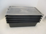 Five Black Cooler Bins with One Lid