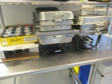 Four Sets of Stainless Food Bins with Lids with Chafing Stands and Sterno Fuel