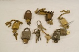 Collection of Vintage US Military Marked Working Brass Padlocks & Keys