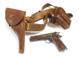 VERY RARE WWI British RAF Contract Colt Government .455 Eley Pistol Full Rig - 5 Mags,Pouch&Holster