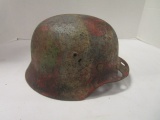 Normandy Bunker Find - German Nazi M35 Normandy Camouflage Helmet w/ Shrapnel Dmg