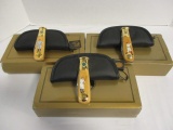 3 Franklin Mint Baseball Knives with Cases in Original Box