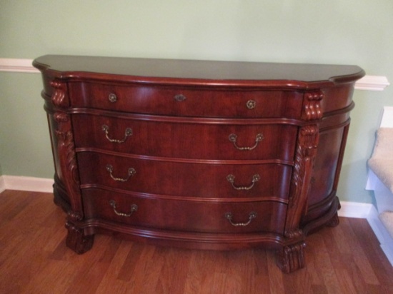 Ornately Carved 4 Drawer/2 Door Bow Front Buffet Server