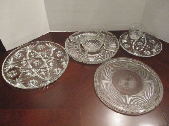 Ribbed Clear Glass Tray with Sectioned Dishes and Clear Glass Star Pattern